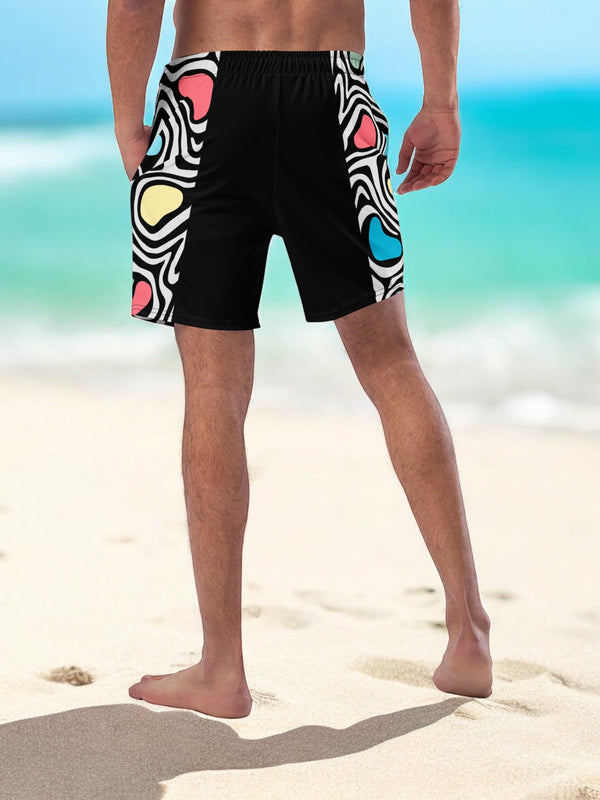 Aurora daze mens swimshorts swimtrunks for men oumaima swim recycled mens boardshorts abract colorful print digital print, seen close up