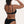  Amour black bikini Bottoms in Onyx with a gold ring, Sustainable recycled swimwear luxury bikini, seen on a model raising both arms to her face